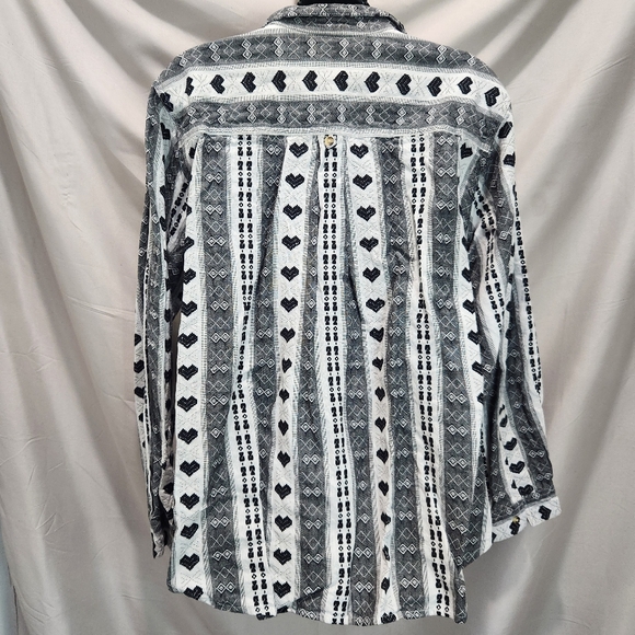 CST Blues Vintage 90s Whimsygoth Black Heart 100% Cotton Button Down Shirt - Picture 3 of 9